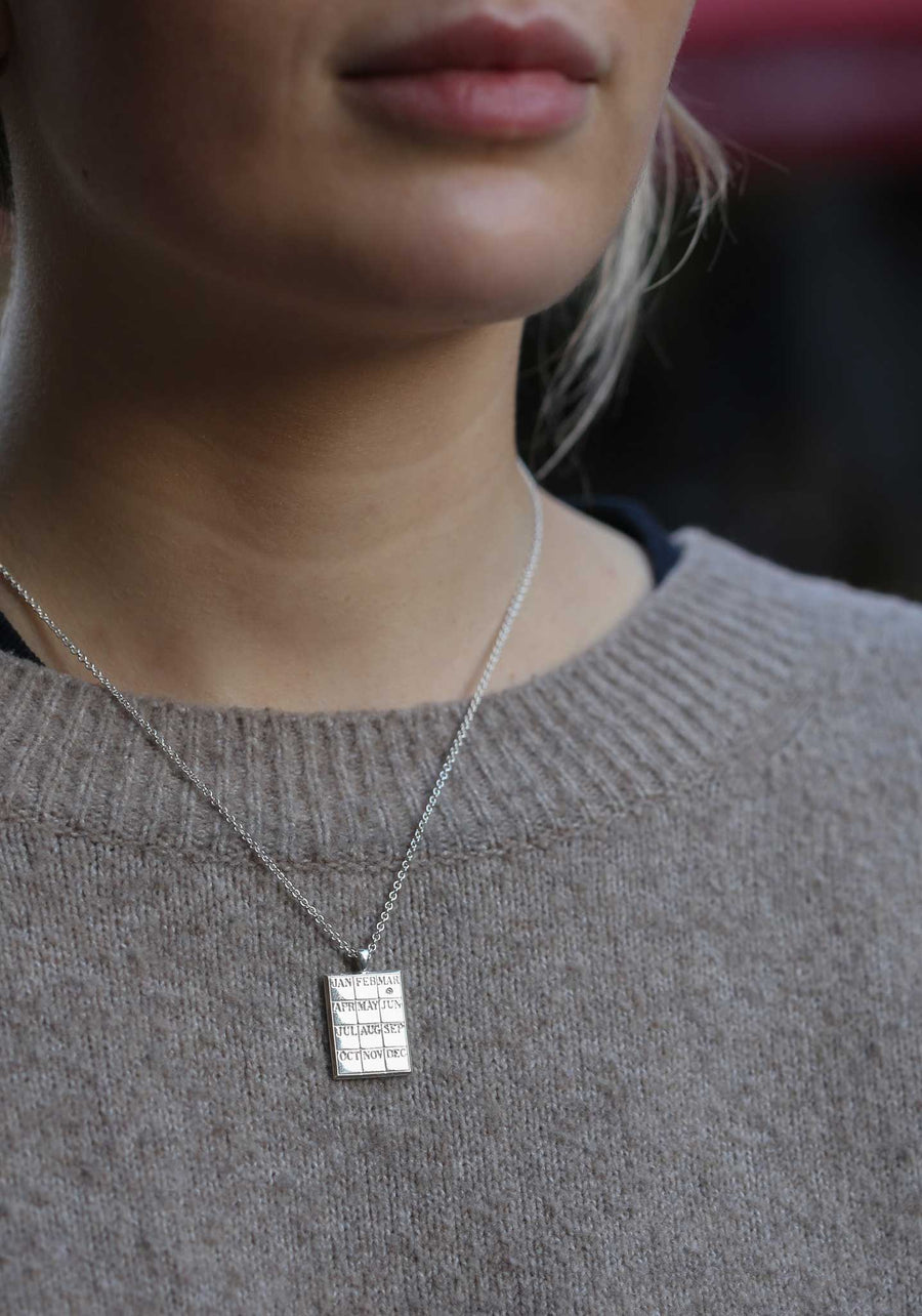CALENDAR Necklace with Diamond recycled silver made by EC One in London