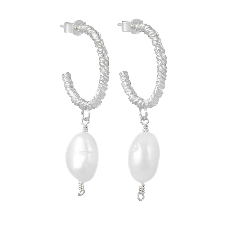 Natalie Perry Medium Organic Hoops with Baroque Pearl Drops Silver at EC One