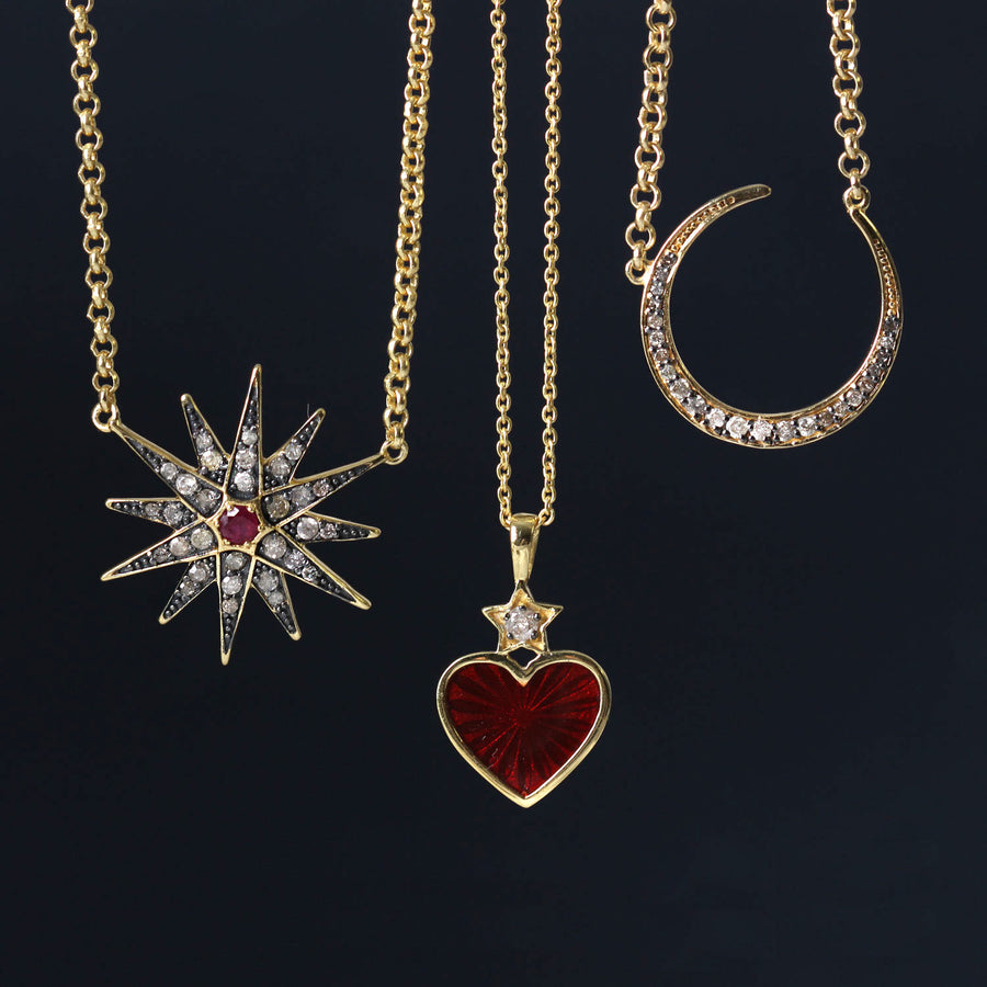 Sweet Marie Red Enamel Heart Necklace with Diamond Detail at EC One London