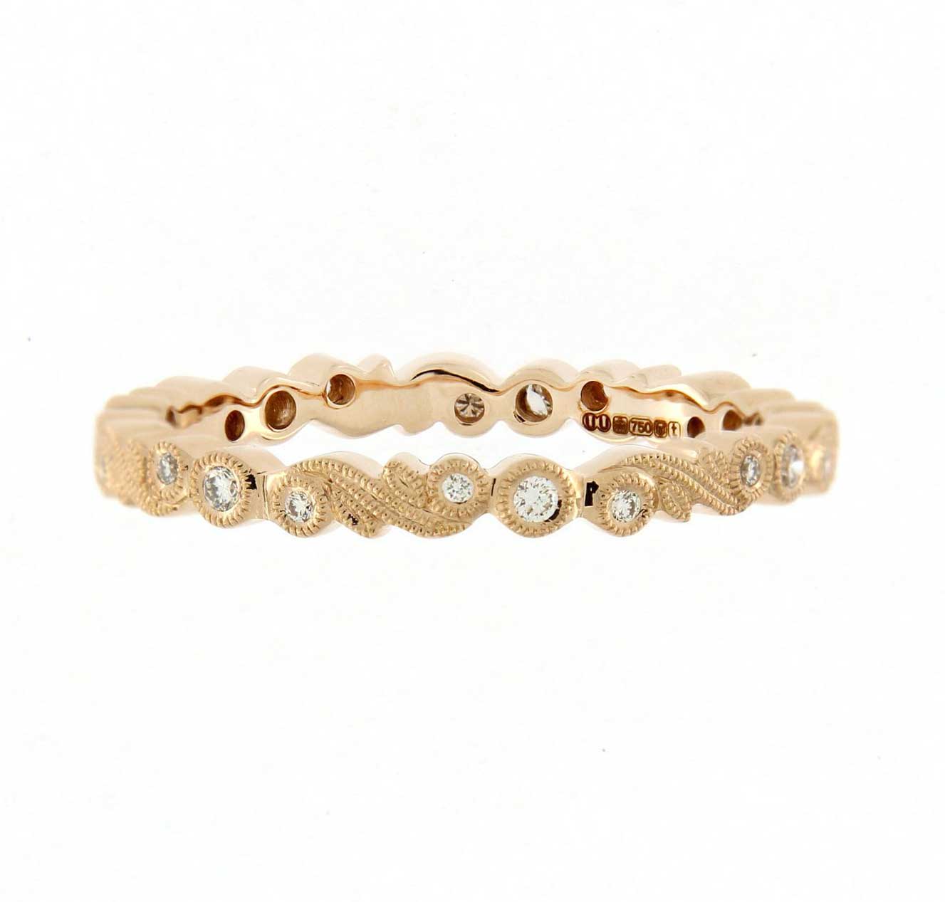 Ungar and Ungar Slim Scroll Rose Gold Band with Diamonds at EC One London