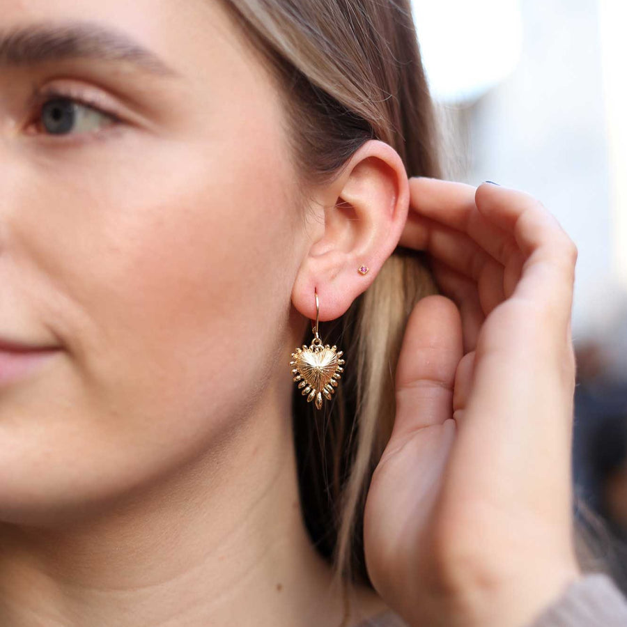 Zoe & Morgan Heart Rays Gold Plated Drop Earrings at EC One London