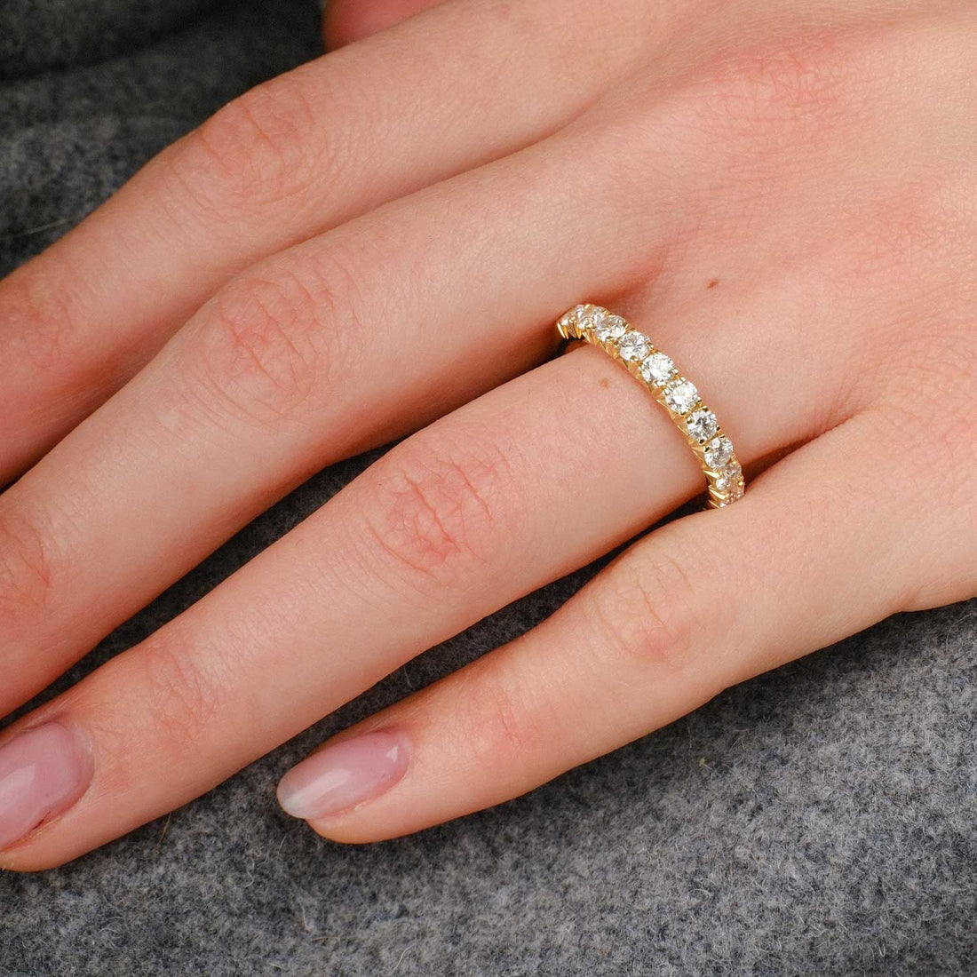 1.00ct French Pave Diamond Half Eternity Ring Gold