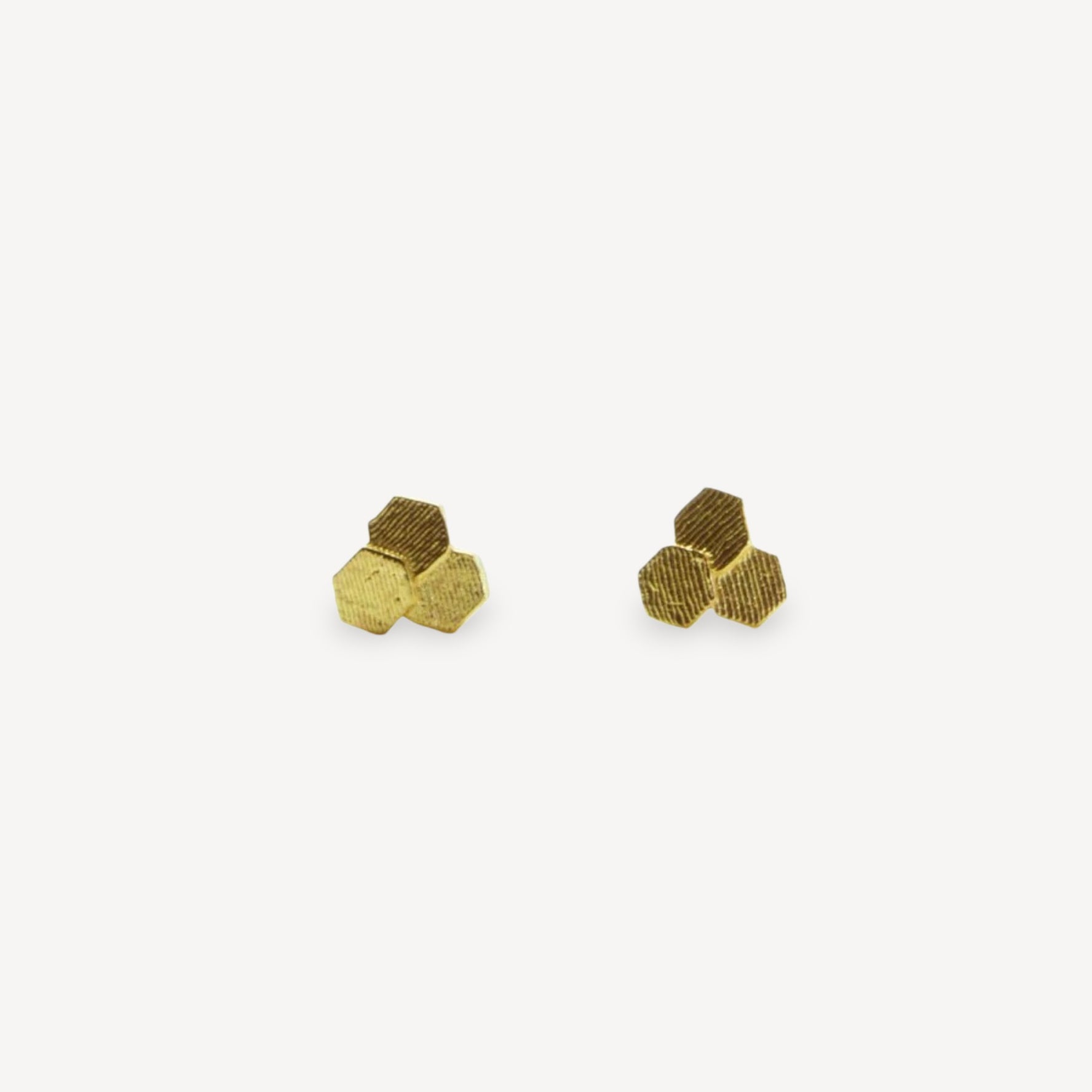3 HEX Stud Earrings Yellow Gold