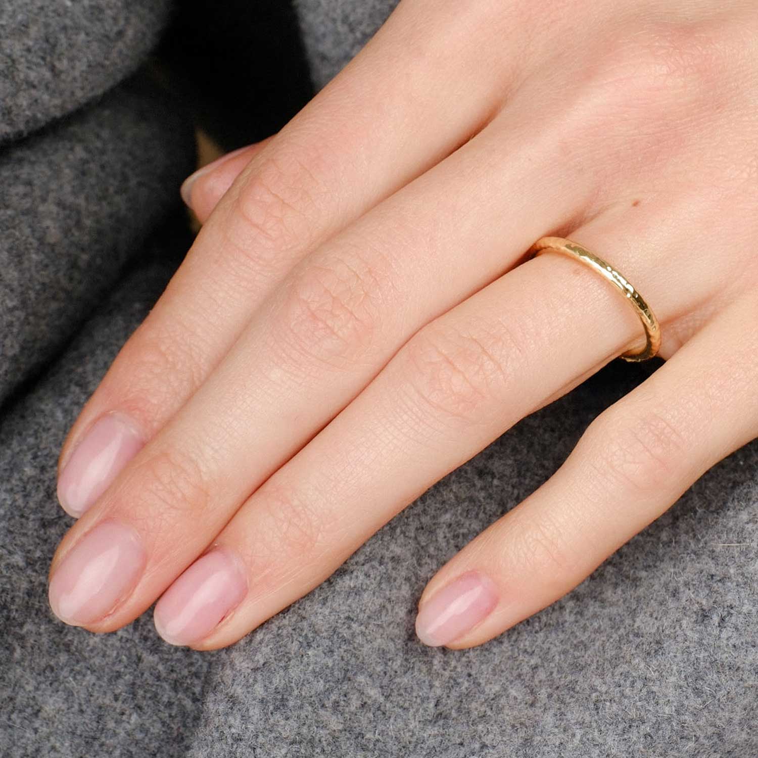 EC One ethical ALICE Hammered recycled Yellow Gold Wedding Ring made in London B Corp workshop