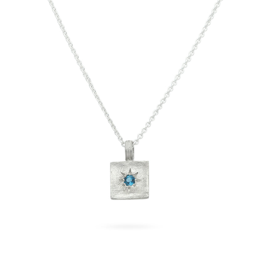Ada Hodgson DAWN Medallion Necklace with Round London Blue Topaz Silver at ethical jewellers E.C. One London