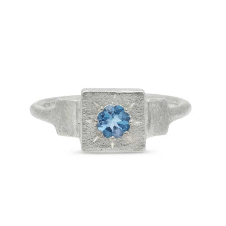 Ada Hodgson DAWN Signet Ring with Round London Blue Topaz Silver at ethical jewellers E.C. One London