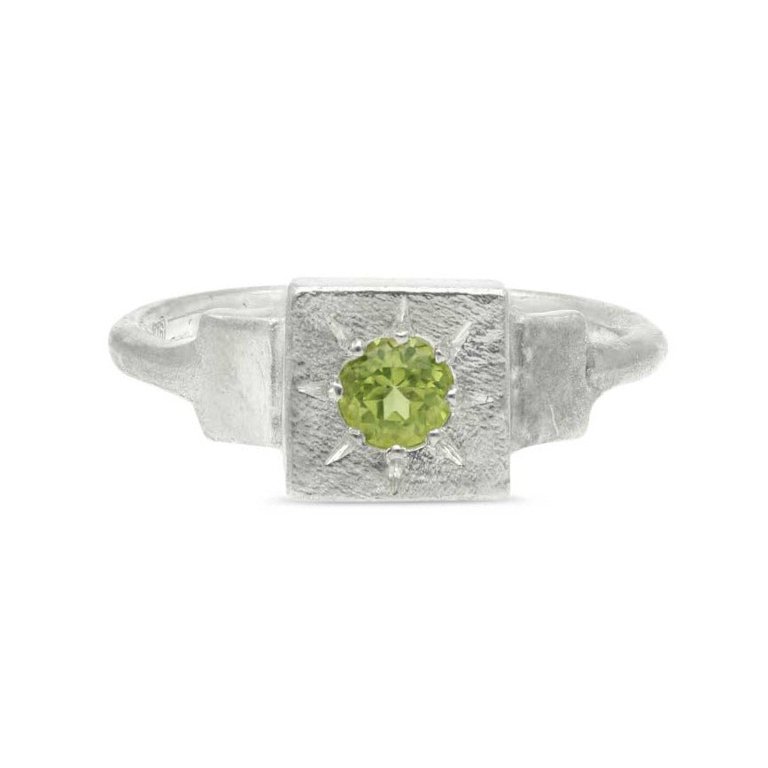 Ada Hodgson DAWN Signet Ring with Round Peridot Silver at ethical jewellers E.C. One London