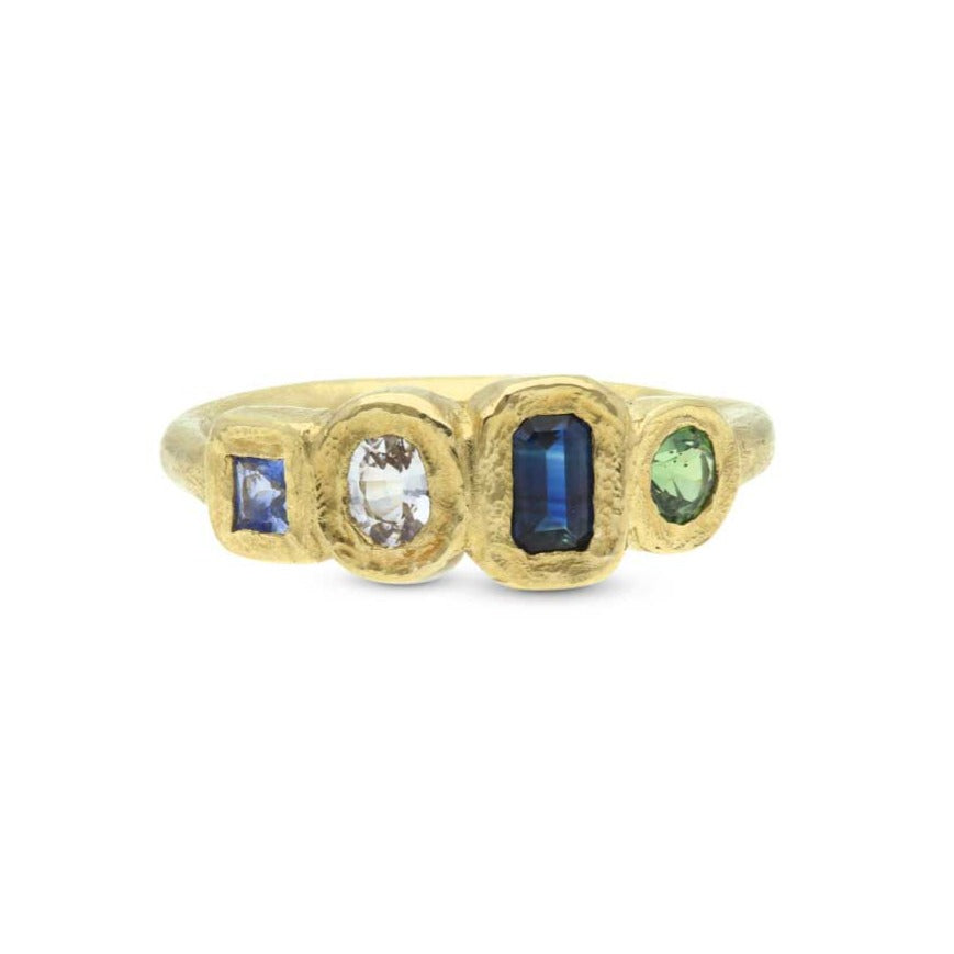 Ada Hodgson POSY Ring with Mixed Sapphires Yellow Gold at ethical jewellers E.C. one London