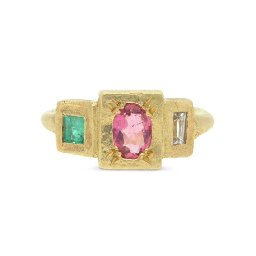 Ada Hodgson STEPPING STONES Ring with Tourmaline, Sapphire & Emerald Yellow Gold at ethical jewellers E.C. One London