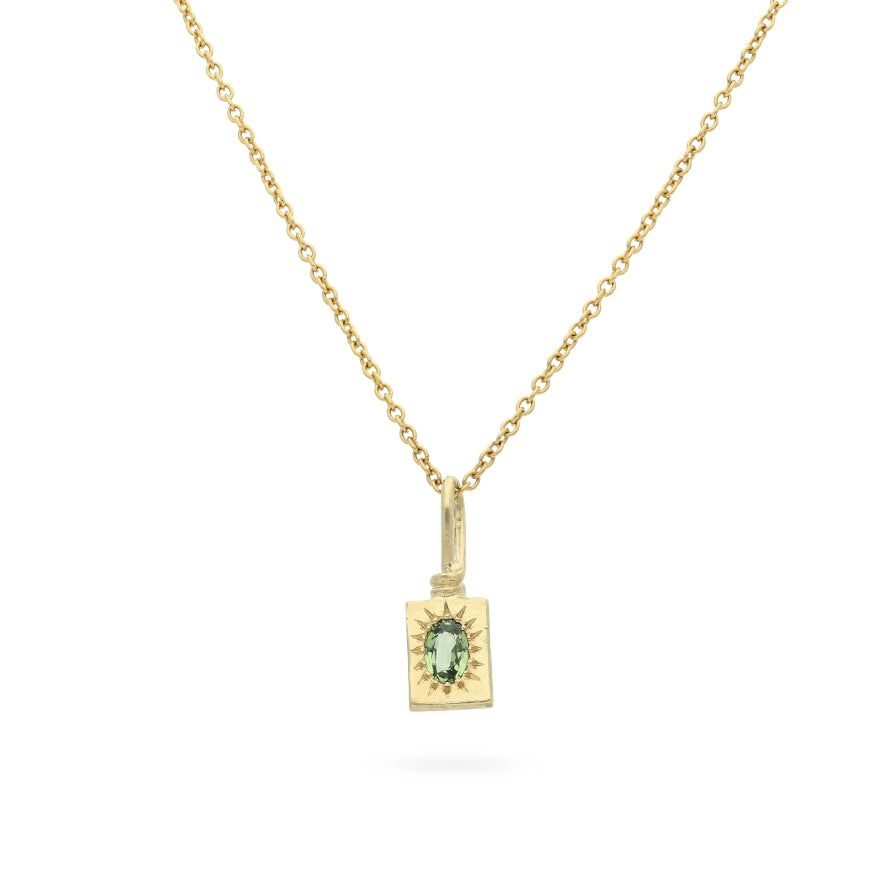 Ada Hodgson RADIANCE Necklace with Oval Green Sapphire Yellow Gold at ethical jewellers EC One London
