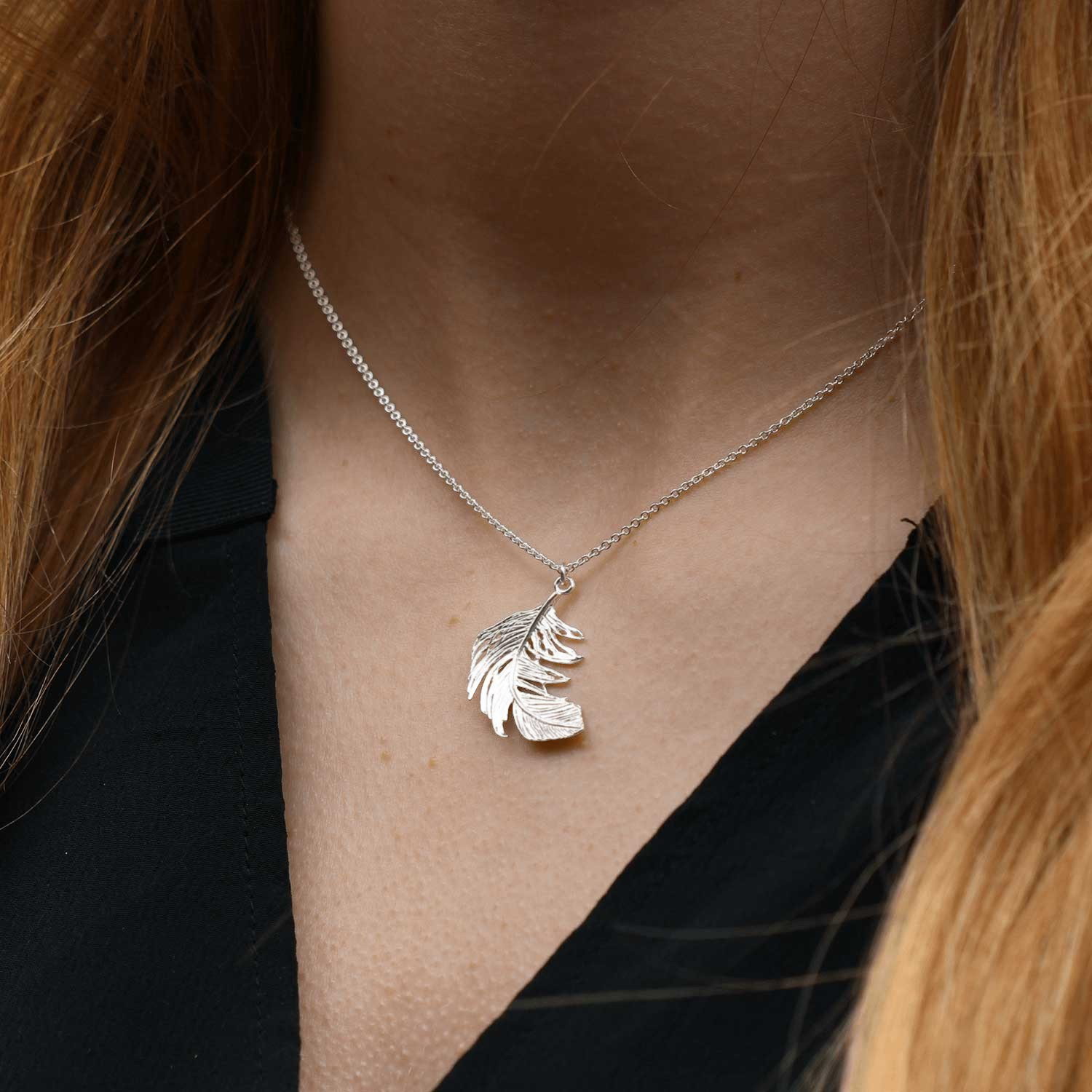 Alex Monroe Big Silver Feather Necklace at B Corp certified Ethical jeweller E.C.One London