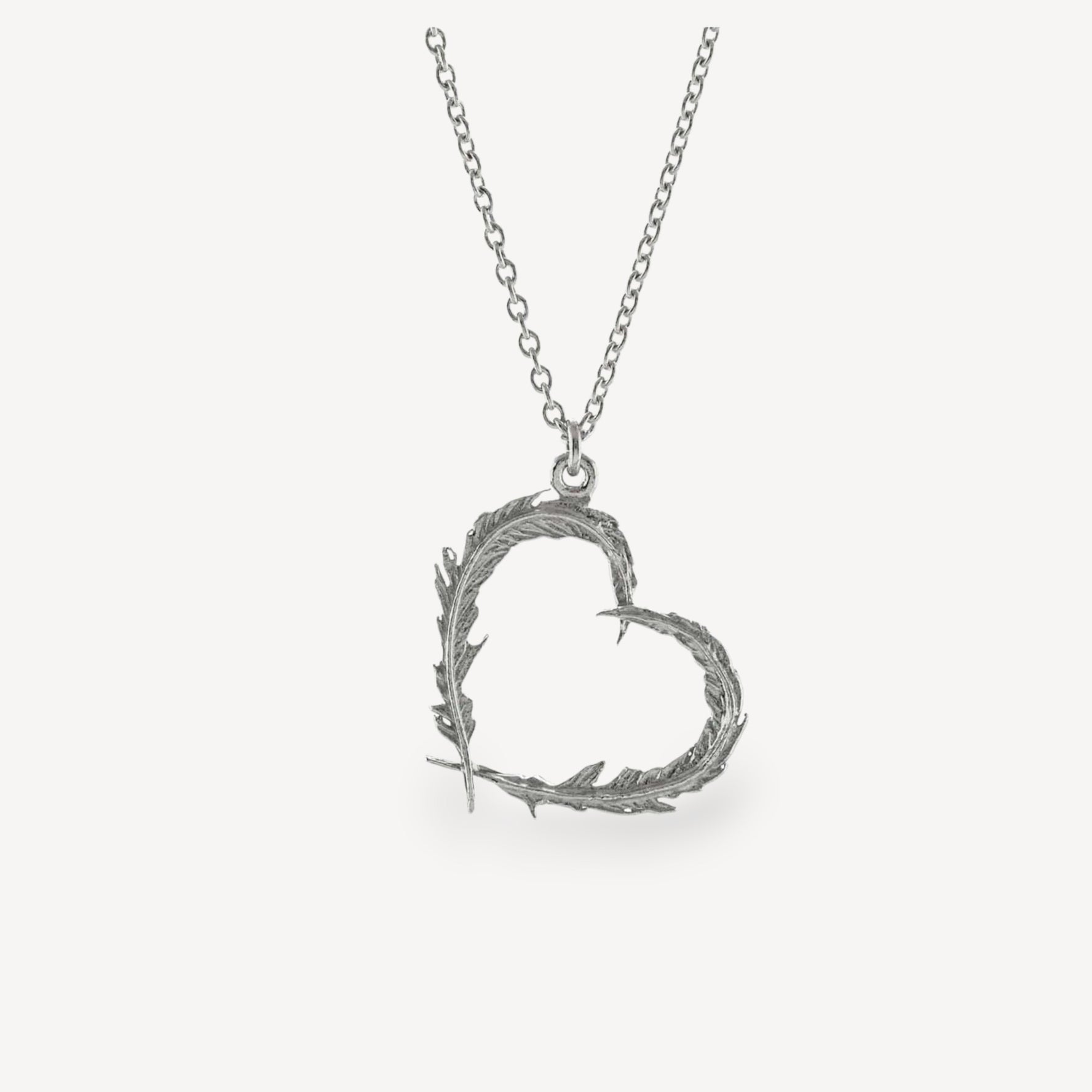 Feather Heart Necklace Silver by Alex Monroe at ethical jeweller E.C.One London