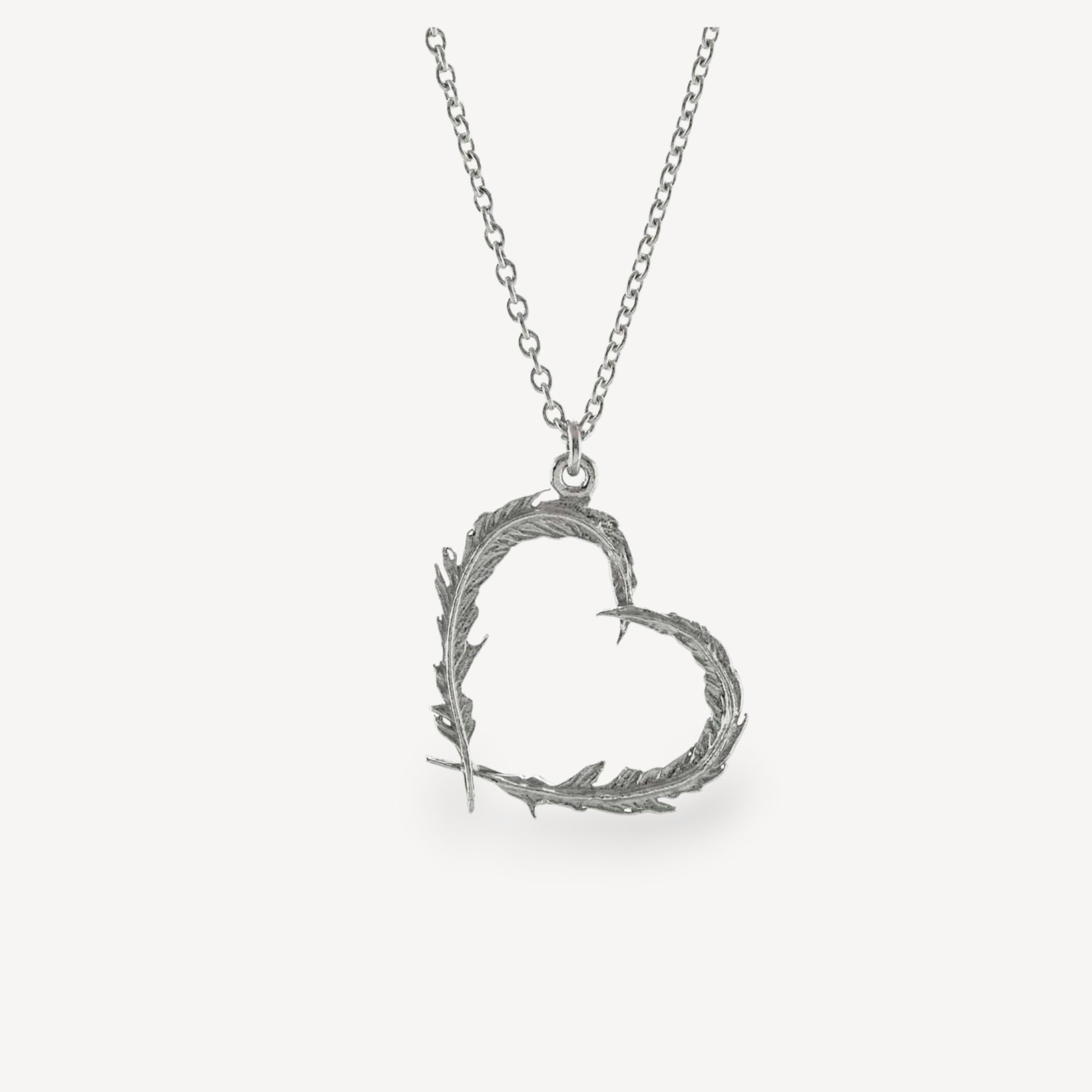 Feather Heart Necklace Silver by Alex Monroe at ethical jeweller E.C.One London