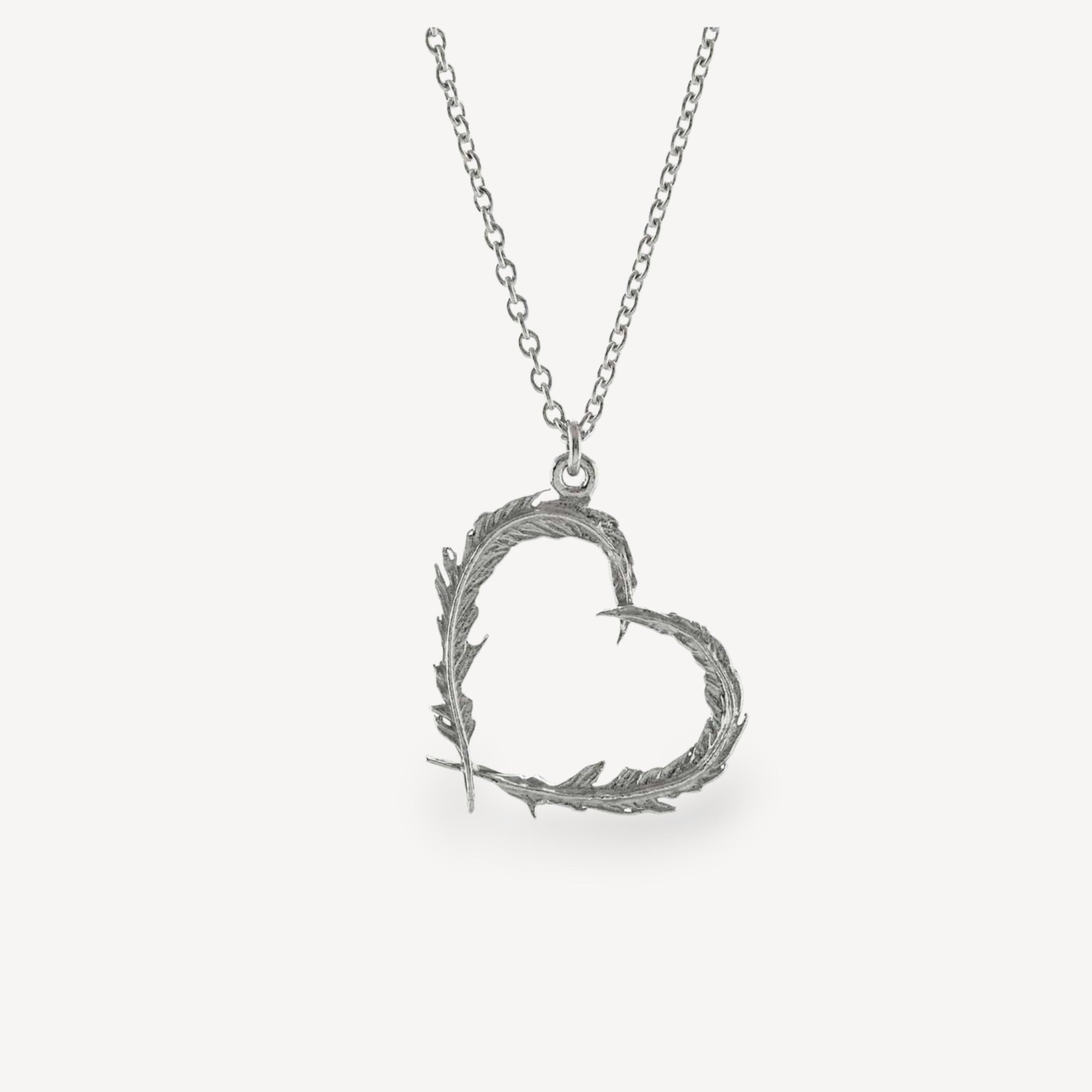 Feather Heart Necklace Silver by Alex Monroe at ethical jeweller E.C.One London