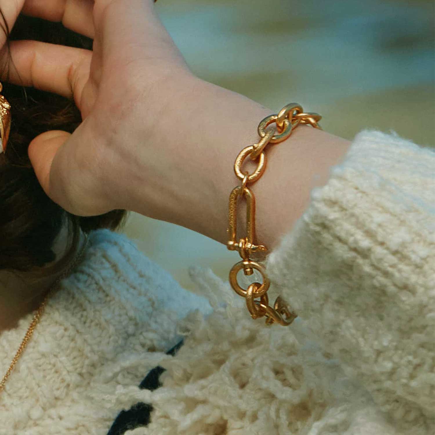  Alex Monroe at ethical jeweller E.C.One London Heavy Chain Boatyard Link Toggle Clasp Bracelet Gold Plated