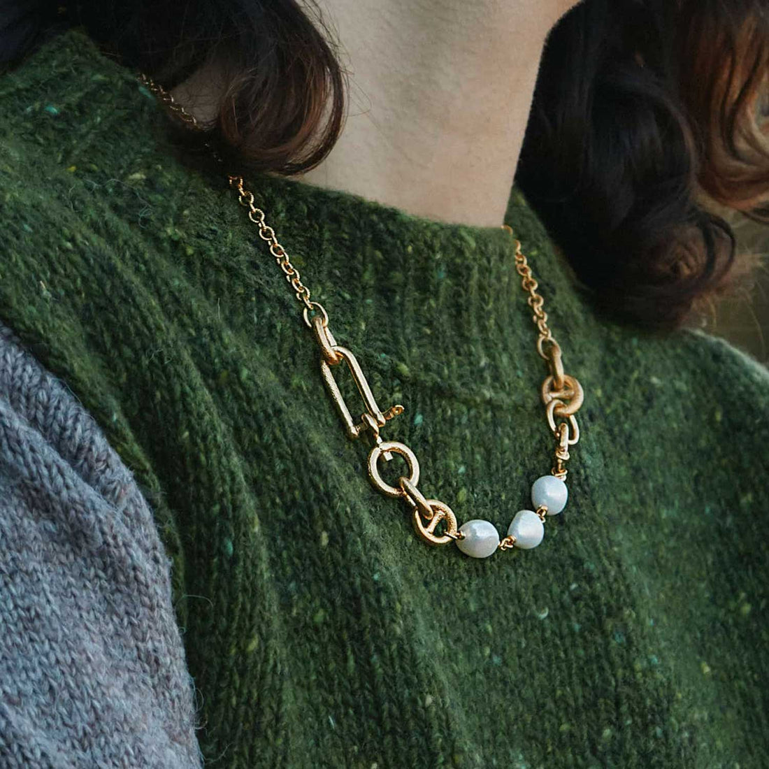 Alex Monroe at E.C.One London Boatyard chain and pearl necklace