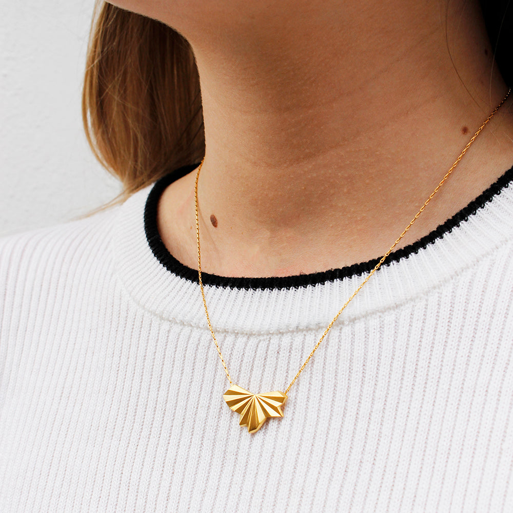 Pleated Fan Necklace Gold Plated