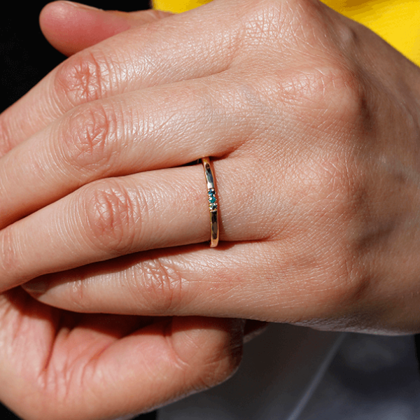 EC One "Alice" Multi Gemstone Wedding band  ring hammered Yellow recycled Gold Emerald Sapphire ruby