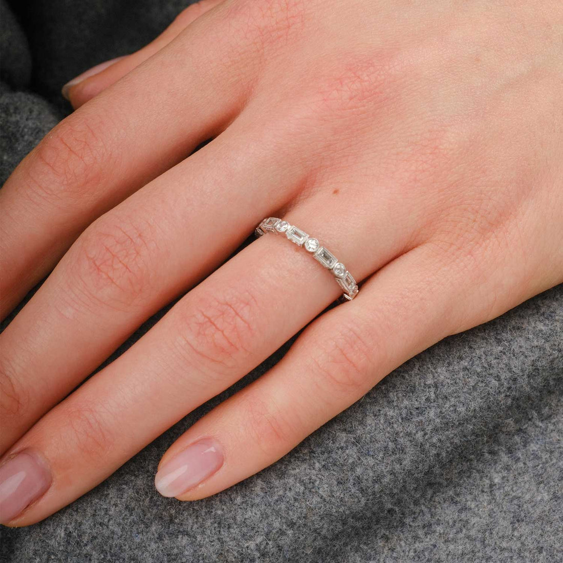 Baguette & Round Diamond Eternity Band Platinum