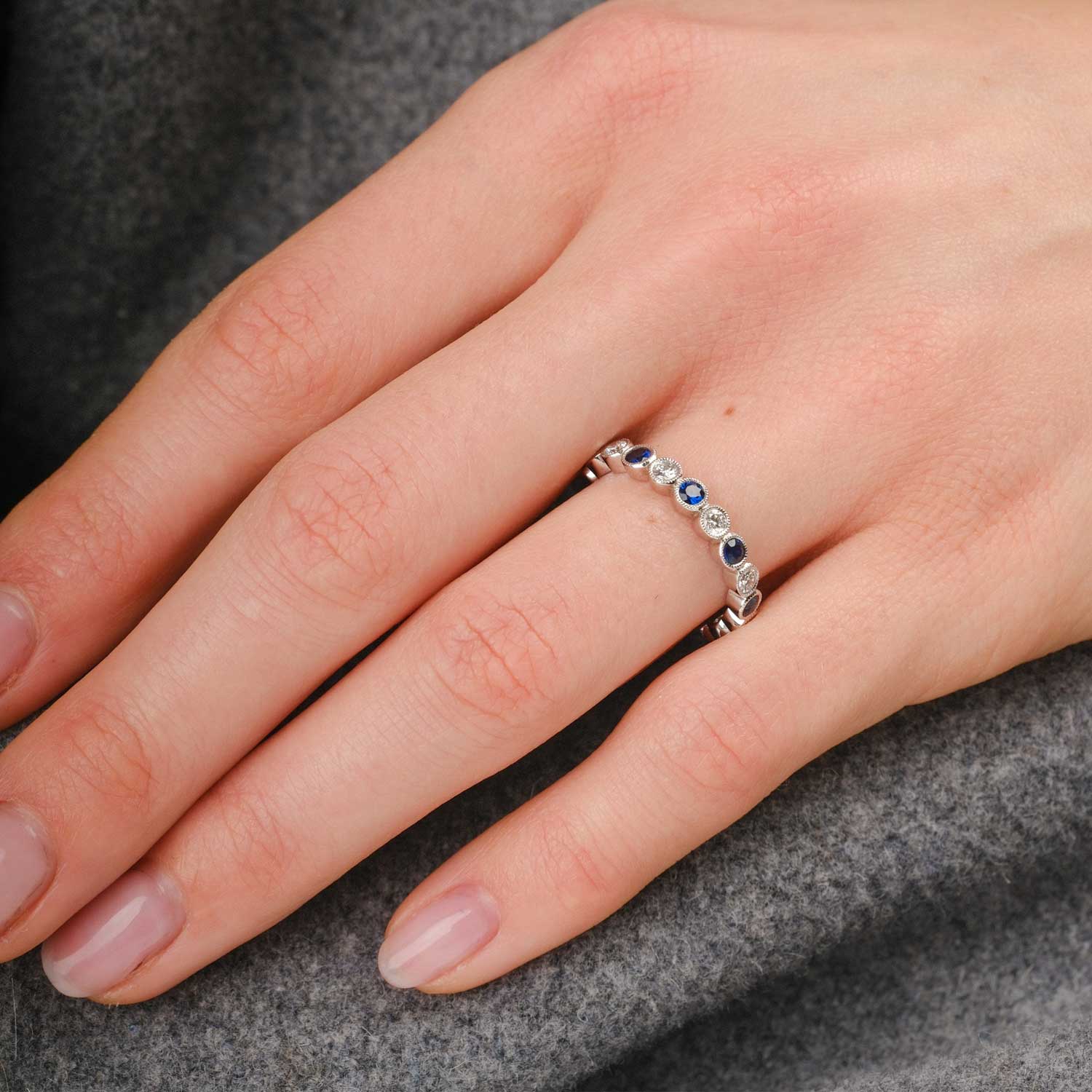 Ungar and Ungar Blue Sapphire and Diamond Half Eternity Ring Platinum at EC One London