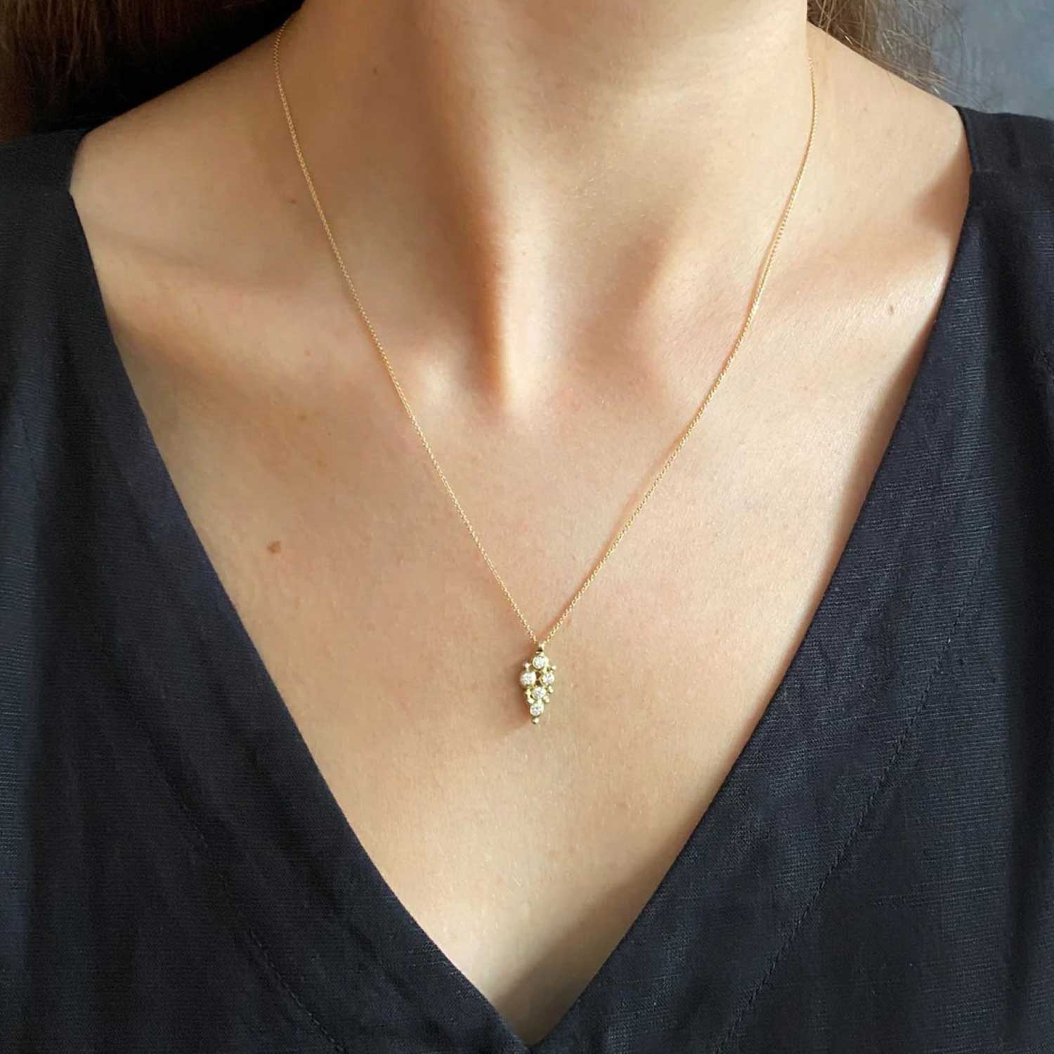 CLUSTER Granule Diamond Necklace in Yellow Gold by Hannah Bedford at ethical jeweller E.C.One London