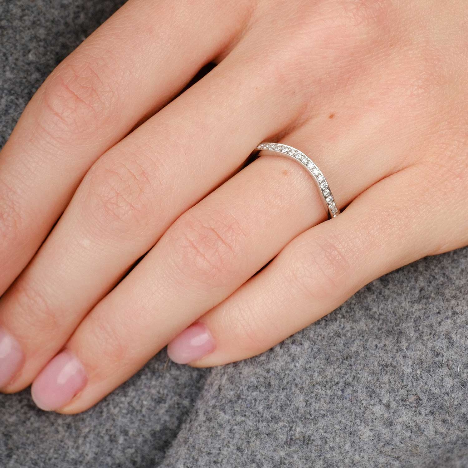 EC One ethical Curved Half Eternity Ring shaped diamond wedding ring made in our B Corp London workshop