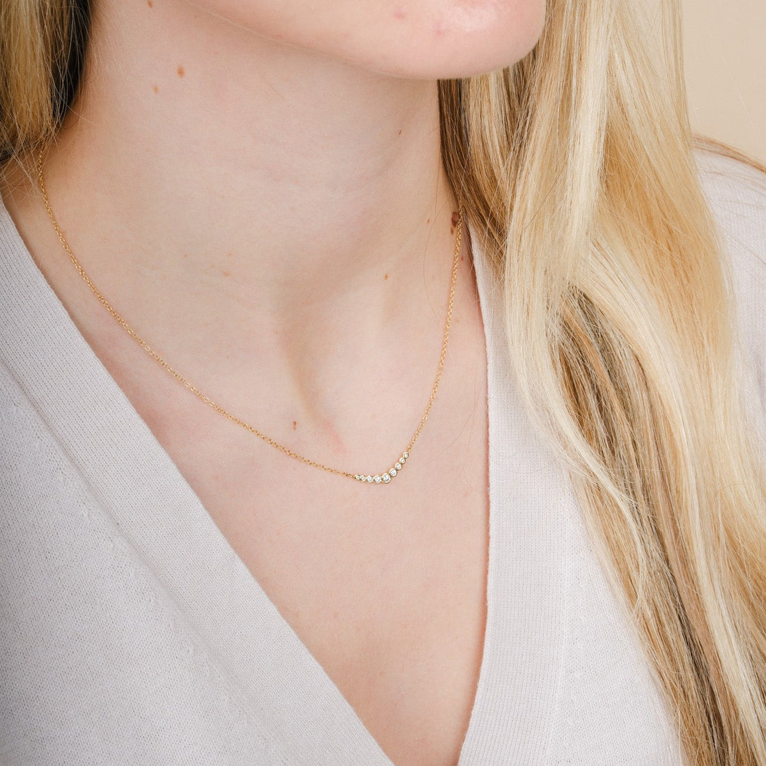 DAINTY Yellow Gold Diamond Bar Necklace