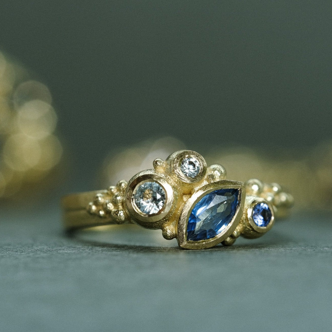 Marquise Sapphire Cluster Ring Yellow Gold