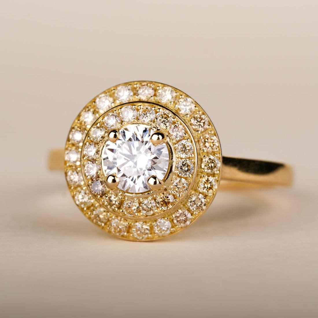 ISABELLA Yellow Gold Double Halo Diamond Engagement Ring