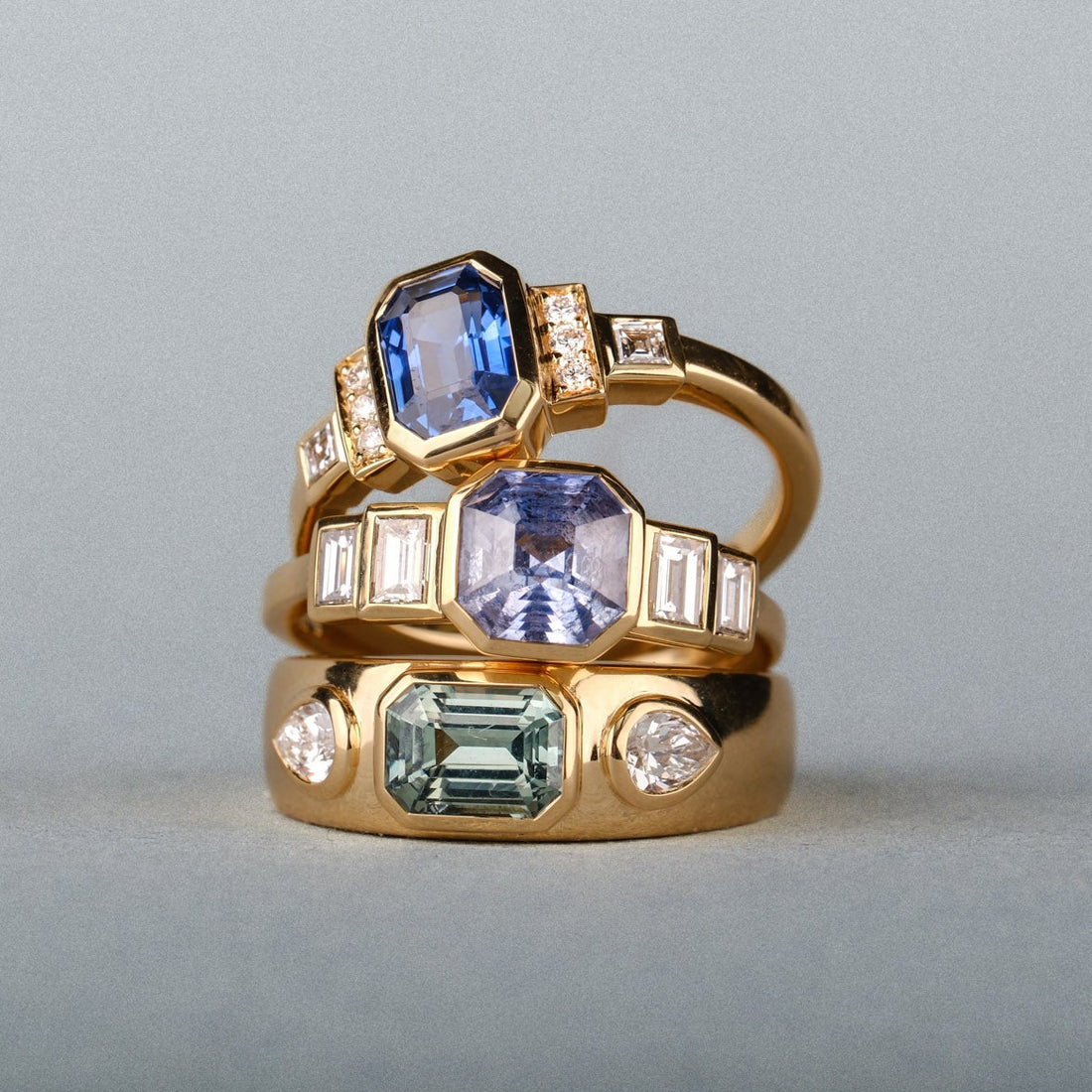 EVELYN Deco Octagon Blue Sapphire Yellow Gold Engagement Ring