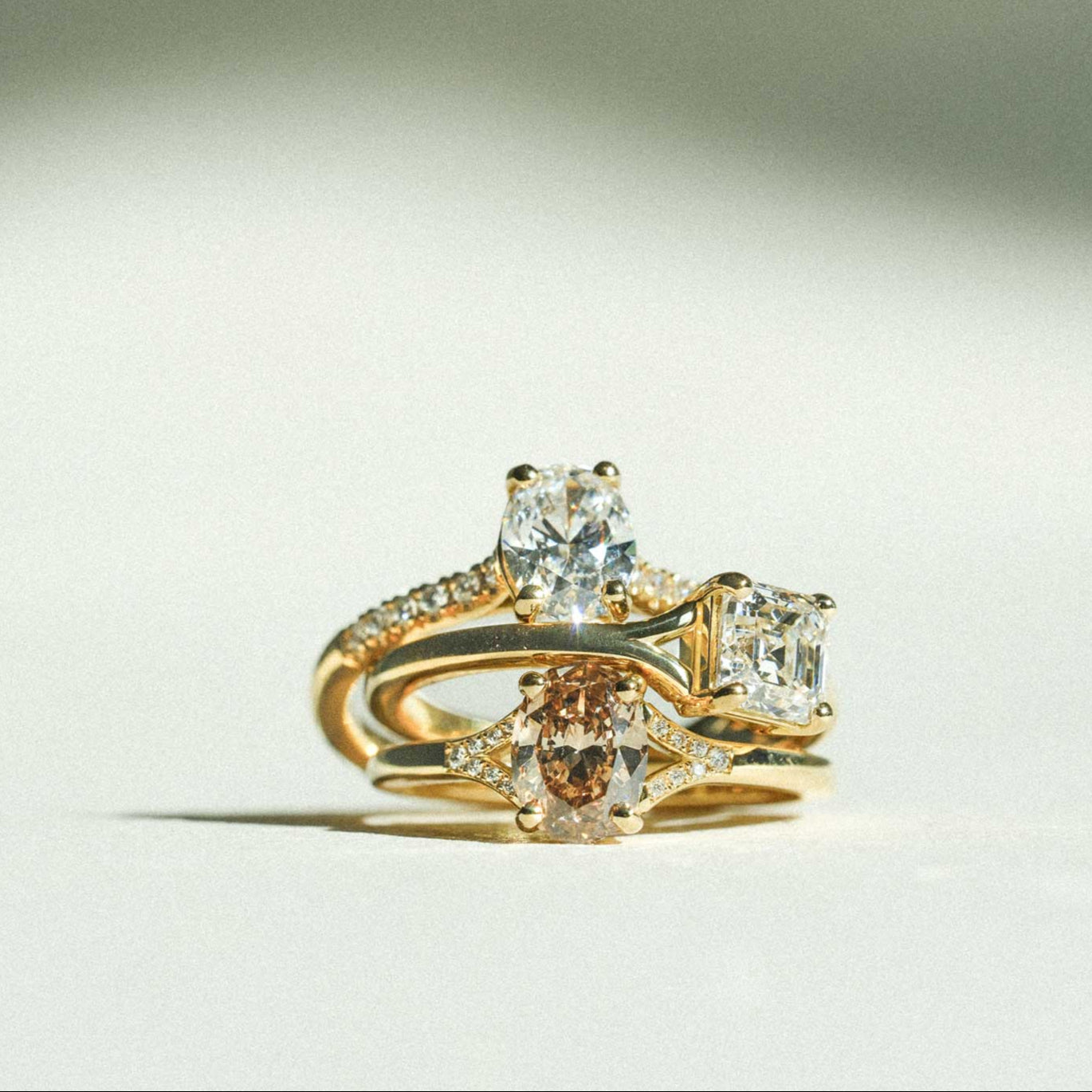 JUNO Gold Solitaire Ring with Asscher Cut White Diamond made in recycled gold by ethical jeweller E.C.One London in our B Corp certified workshop 