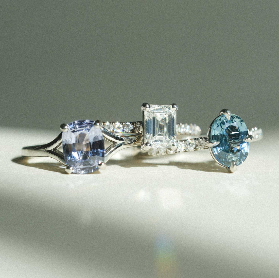 JUNO Platinum Solitaire Ring with Oval Pale Blue Sapphire made in recycled platinum by ethical jeweller E.C.One London in our B Corp certified workshop