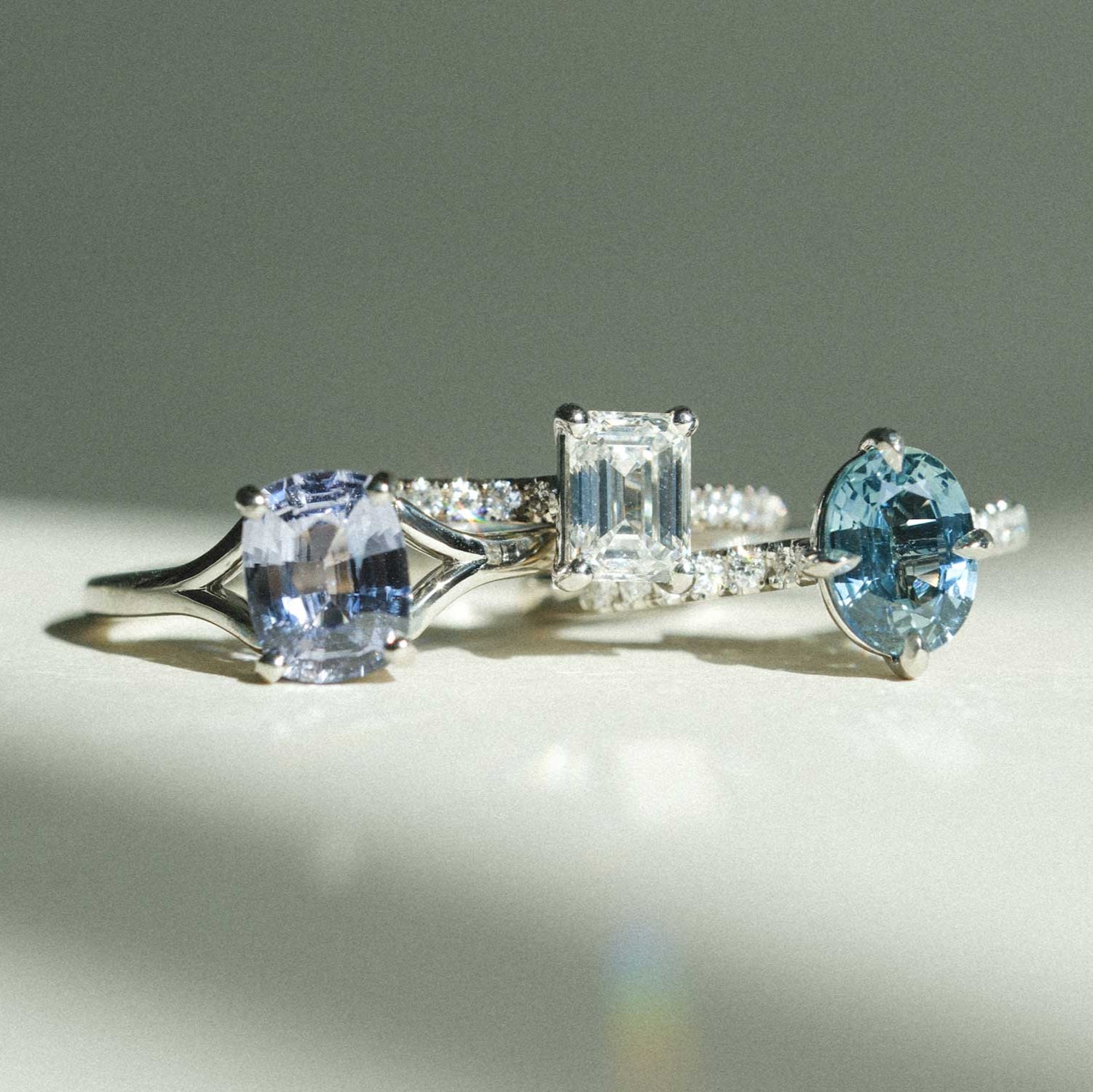 JUNO Platinum Solitaire Ring with Oval Pale Blue Sapphire made in recycled platinum by ethical jeweller E.C.One London in our B Corp certified workshop