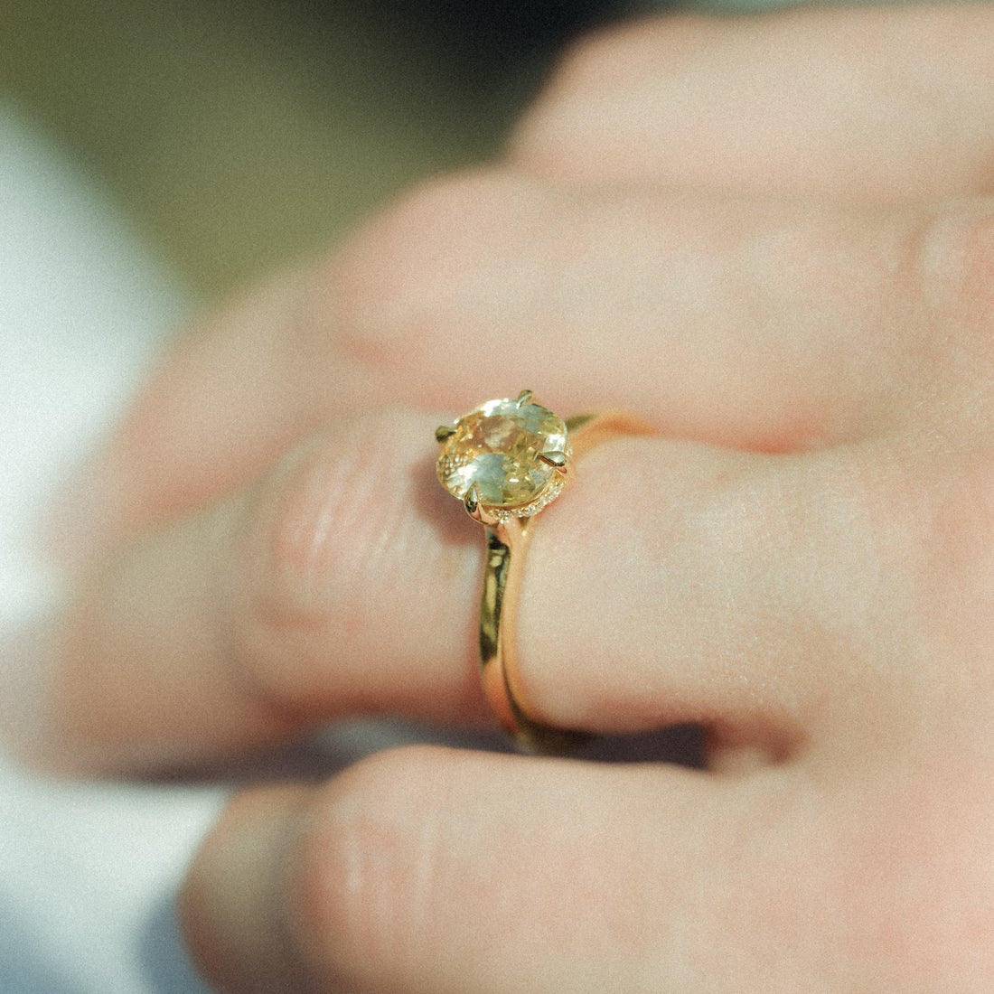 MILA Gold Solitaire Ring with Cushion Peach Sapphire