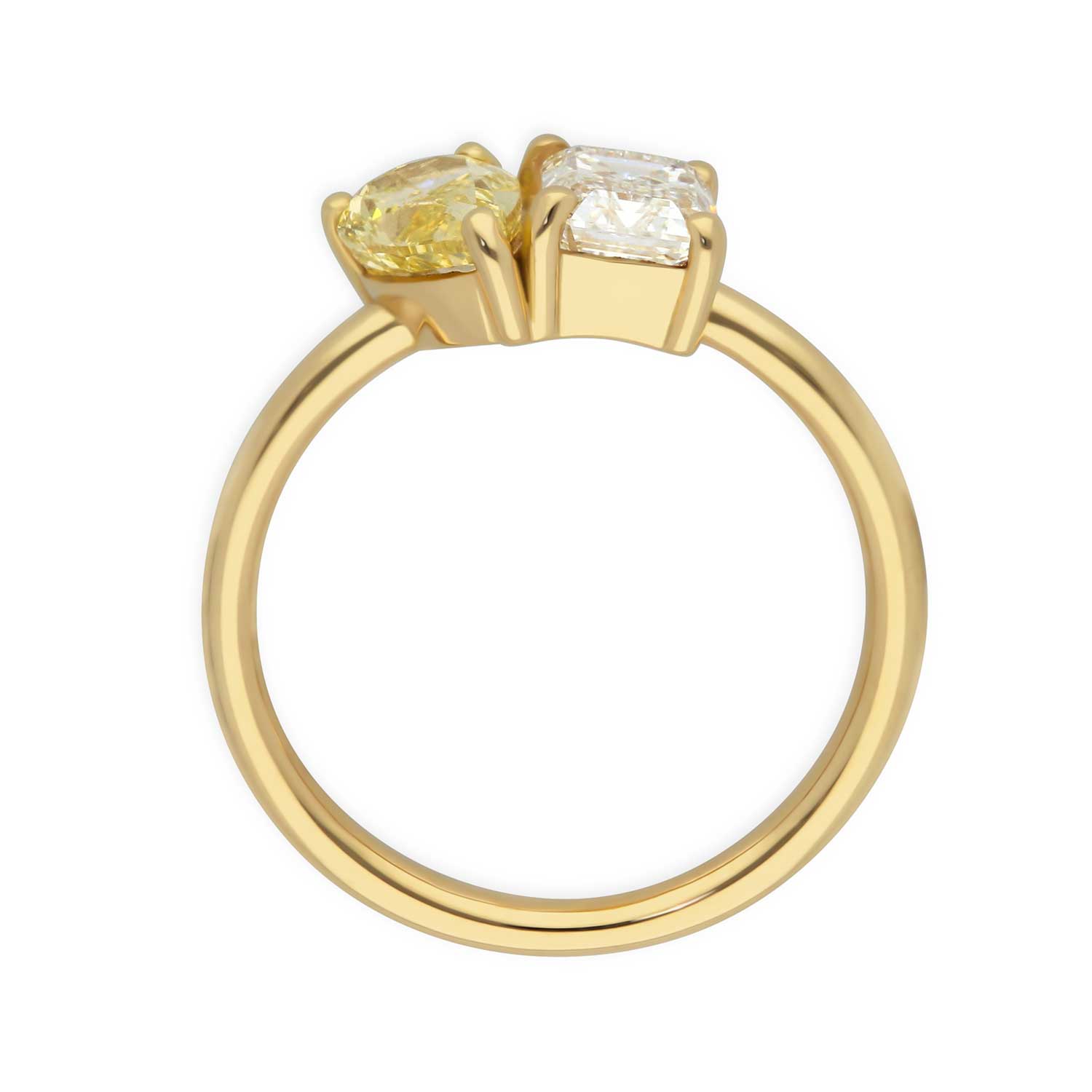 JOSEPHINE Emerald Cut White Diamond & Pear-Shaped Yellow Diamond Engagement Ring by ethical jeweller E.C.One London made in their B Corp certified workshop