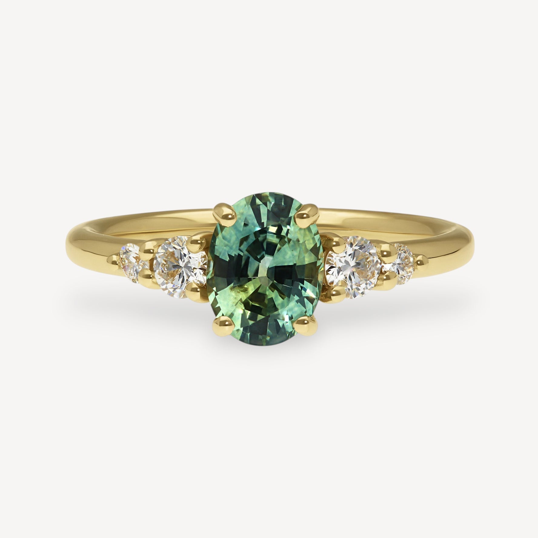 GENEVIEVE Yellow Gold Oval Teal Sapphire & Diamond Engagement Ring