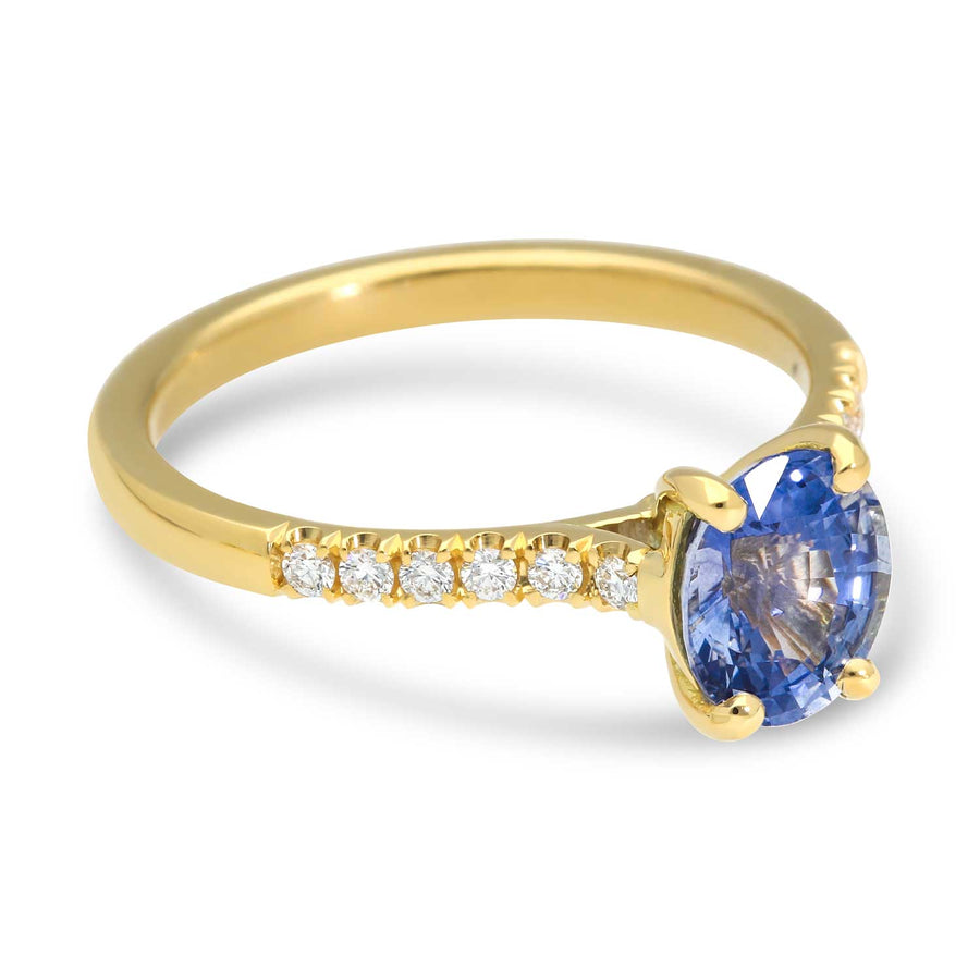 EC One NANCY Oval Blue Sapphire and Diamond Ring made in our London B Corp workshop