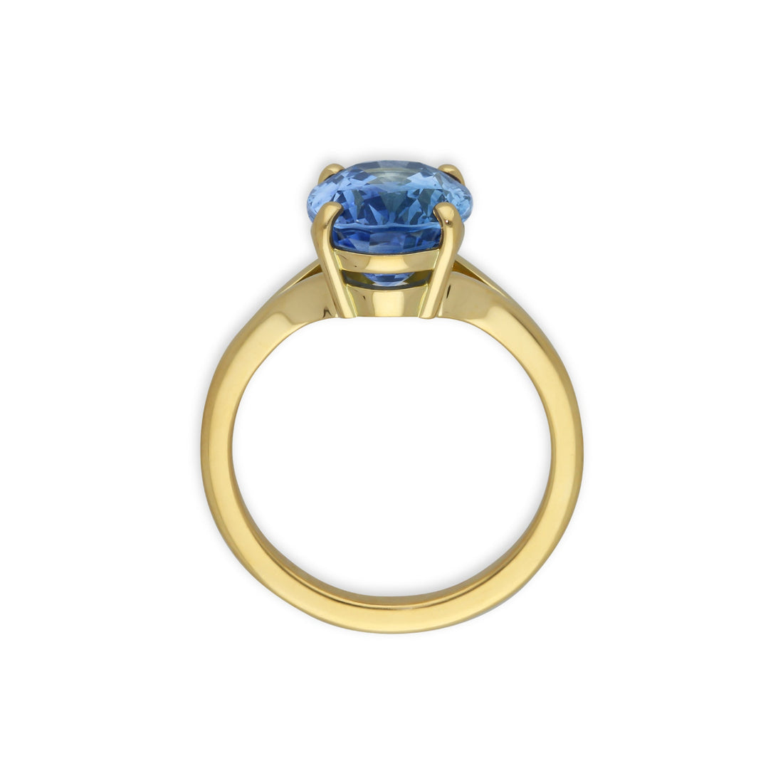 E.C.One ethical JUNO oval blue sapphire recycled gold solitaire engagement ring made in our B Corp London workshop