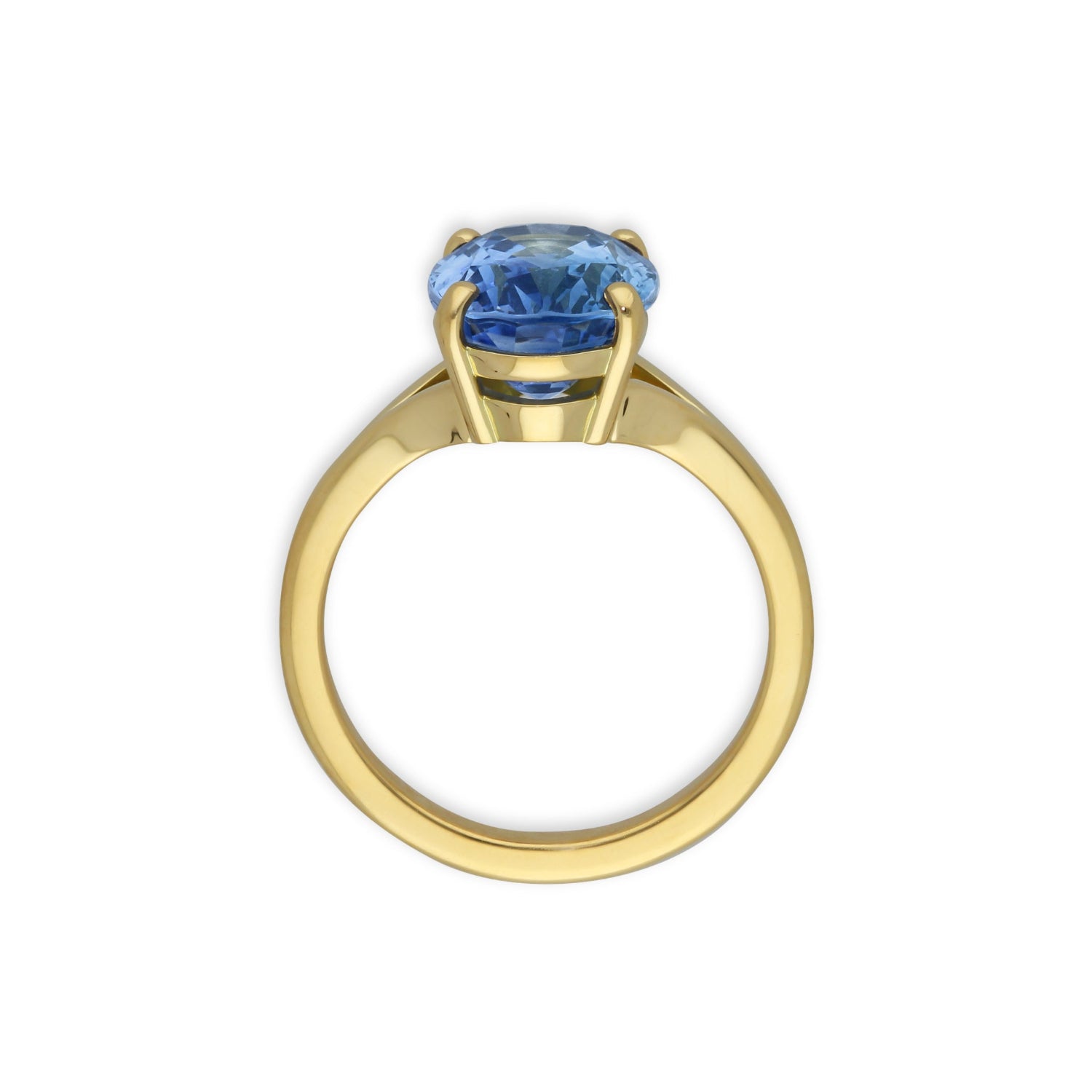 E.C.One ethical JUNO oval blue sapphire recycled gold solitaire engagement ring made in our B Corp London workshop