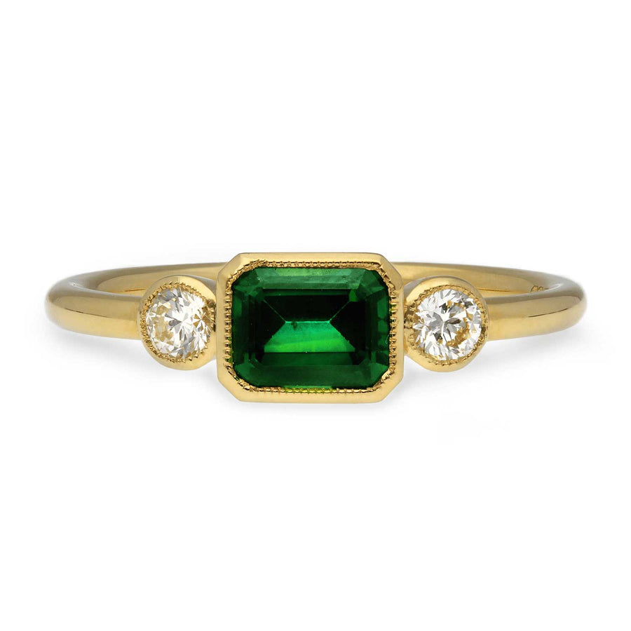 EC One LOTTIE Milgrain Emerald Diamond Engagement Ring