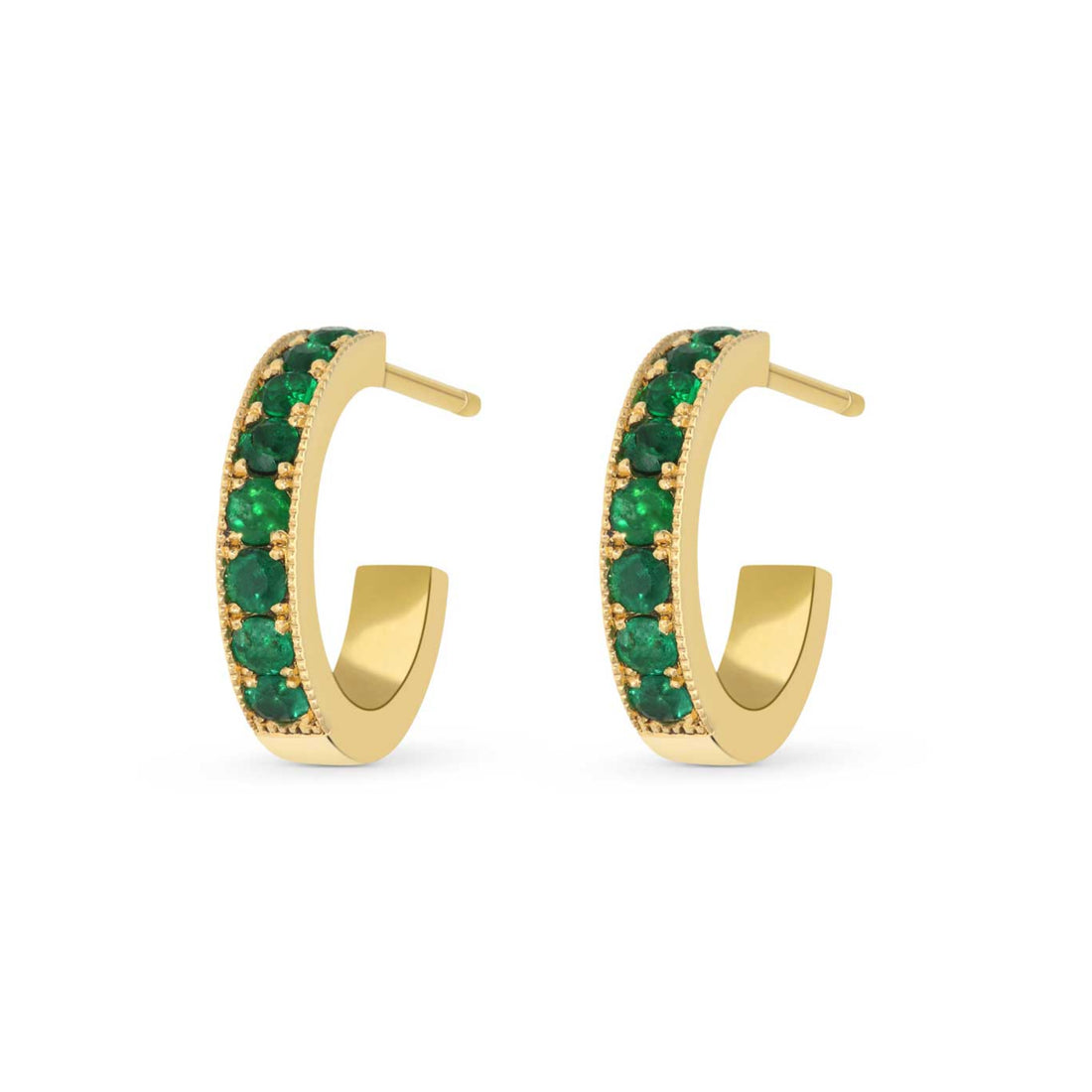 LILLY gold and emerald huggie hoops by E.C.One London
