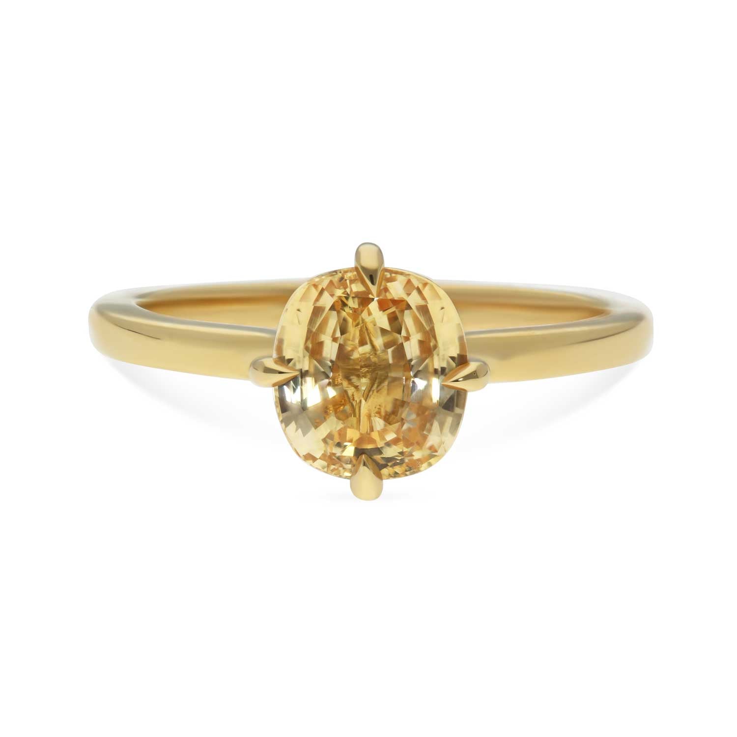 MILA Gold Solitaire Ring with Cushion Peach Sapphire made in recycled gold by ethical jeweller E.C.One London in our B Corp certified workshop