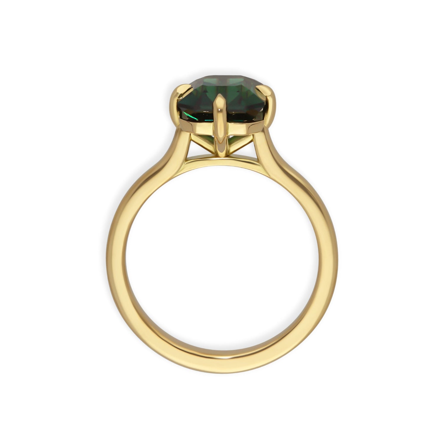 E.C.One MILA ethical teal sapphire engagement ring in recycled gold made in our London B Corp workshop