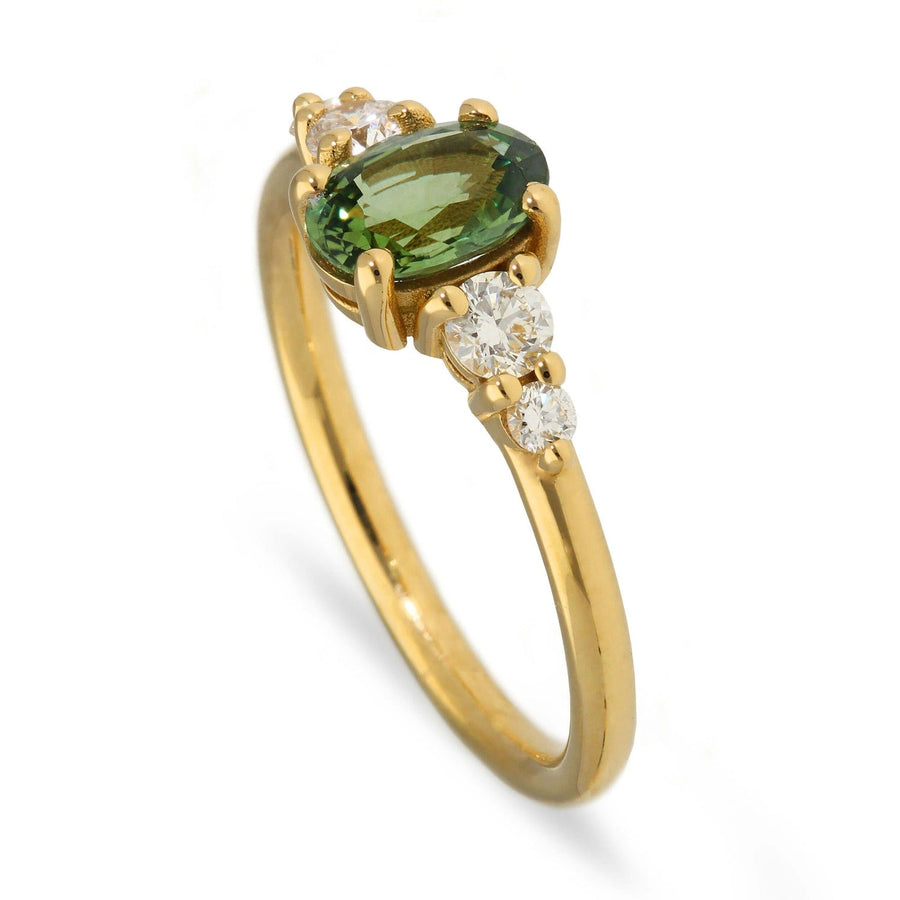 EC One GENEVIEVE Yellow Gold Oval Green Sapphire Engagement Ring made in our London B Corp workshop