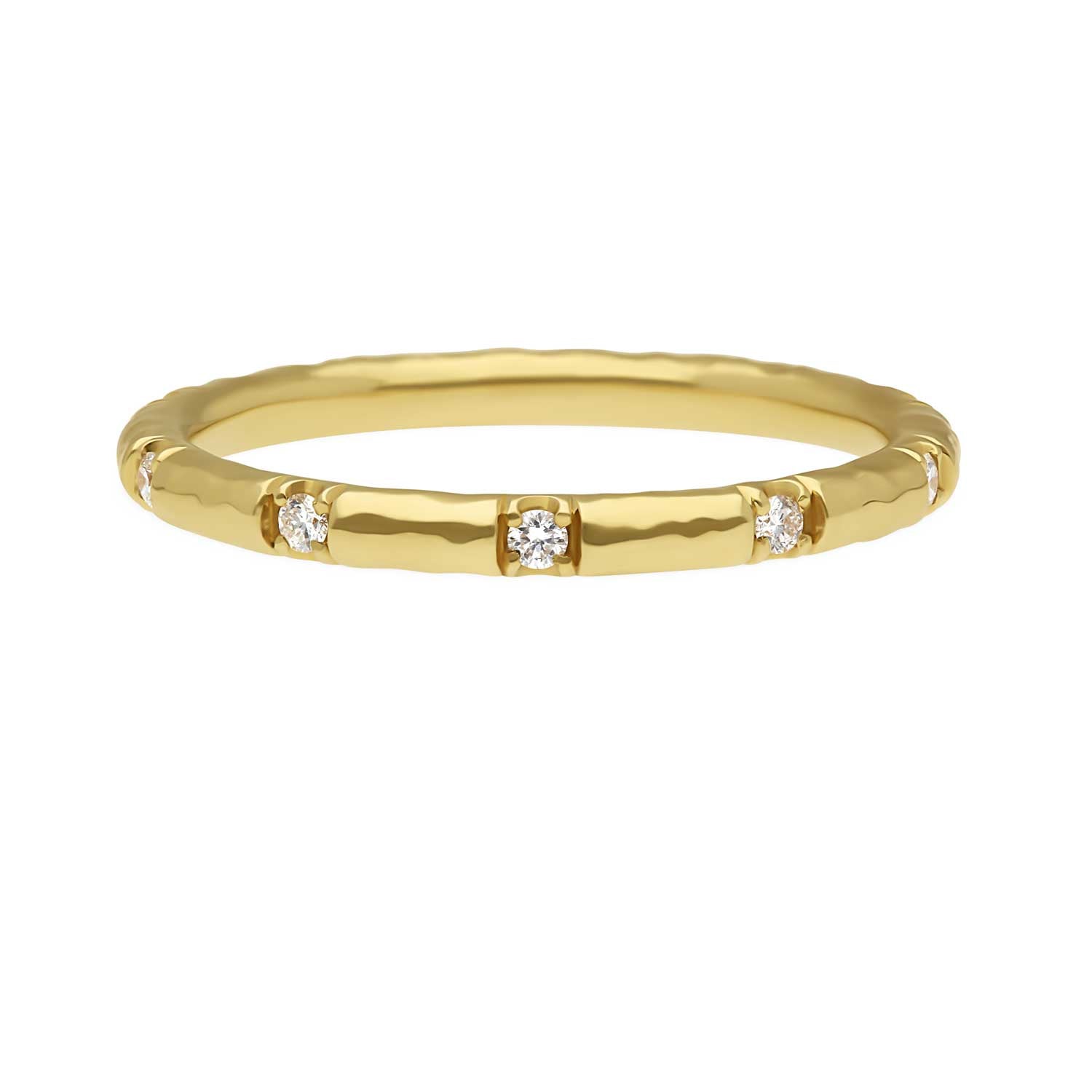 ALICE Gold Hammered Wedding Ring with 10 White Diamonds by ethical jeweller E.C.One made in our B Corp certified London workshop