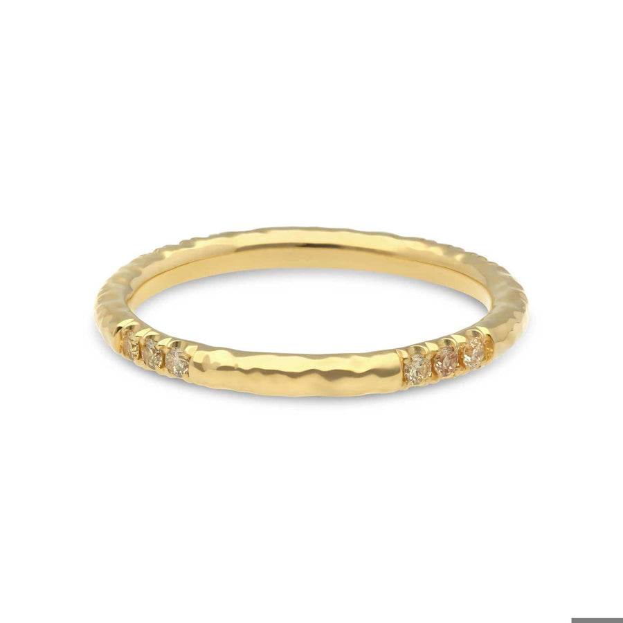 EC One ALICE Yellow Gold Hammered Wedding Ring with 12 Champagne Diamonds made in our London B Corp workshop