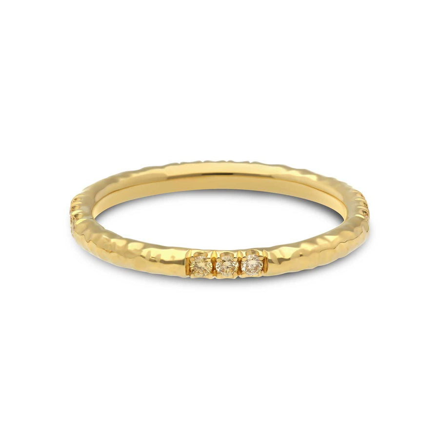 EC One ALICE Yellow Gold Hammered Wedding Ring with 12 Champagne Diamonds made in our London B Corp workshop
