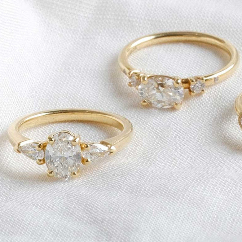 E.C.One ethical PHOEBE Diamond Trilogy recycled Yellow Gold Engagement Ring made in our B Corp London workshop