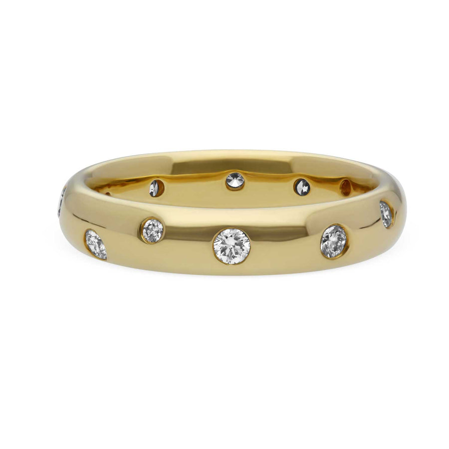 EC One yellow gold and diamond scatter wedding band made in London