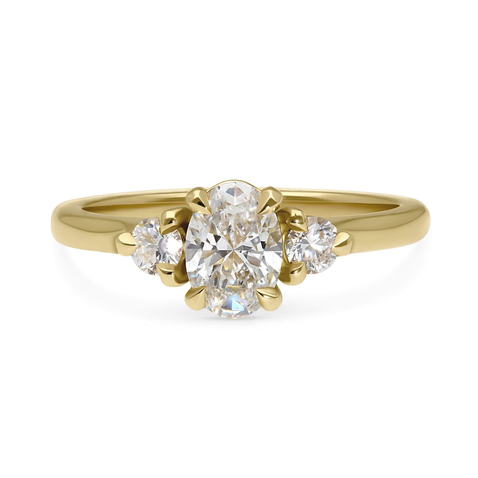 E.C.One ethical STELLA Oval Diamond Yellow Gold Trilogy Engagement Ring made in our B Corp London workshop